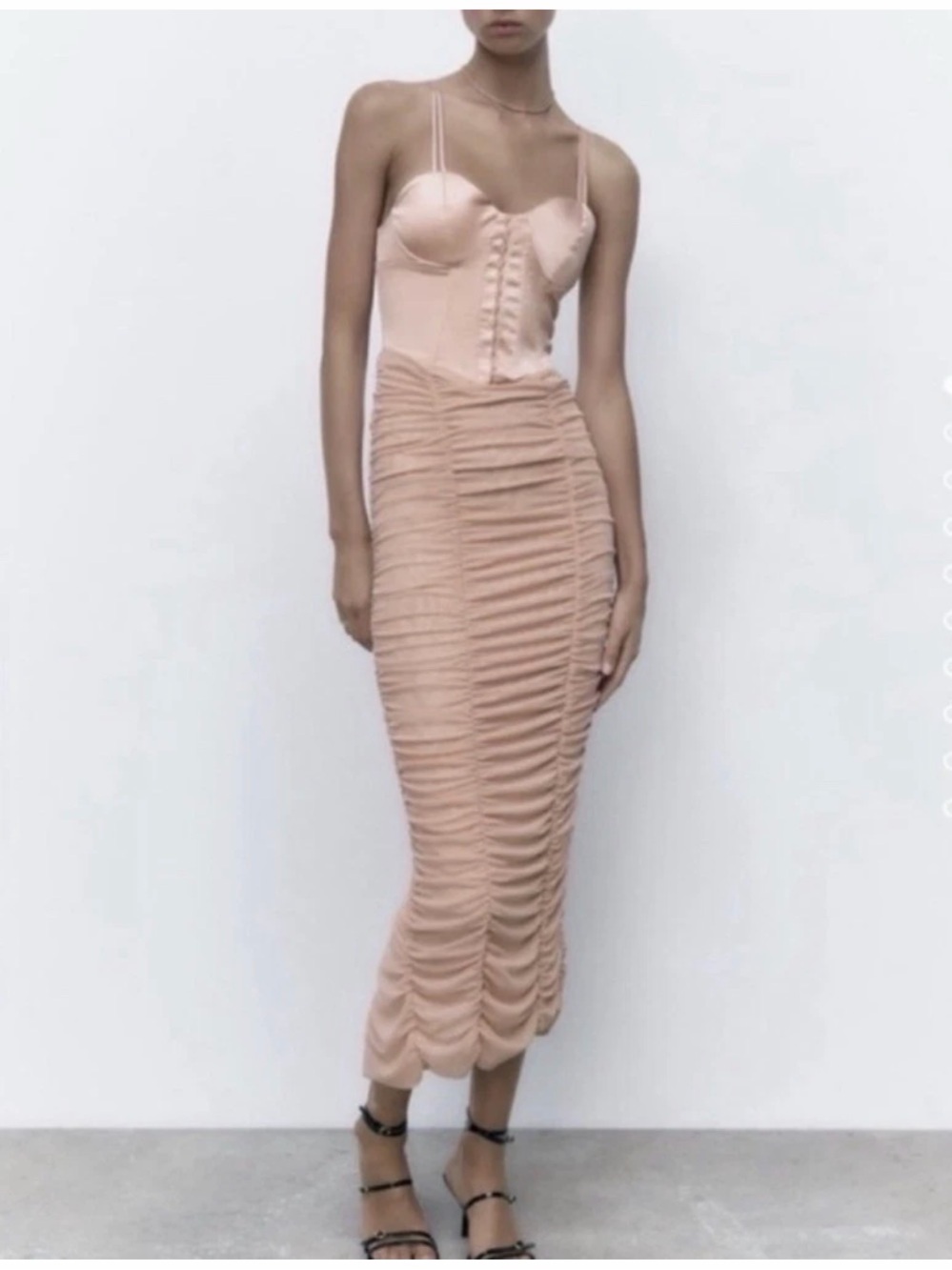 Zara Blush Ruched Bustier Midi Dress
